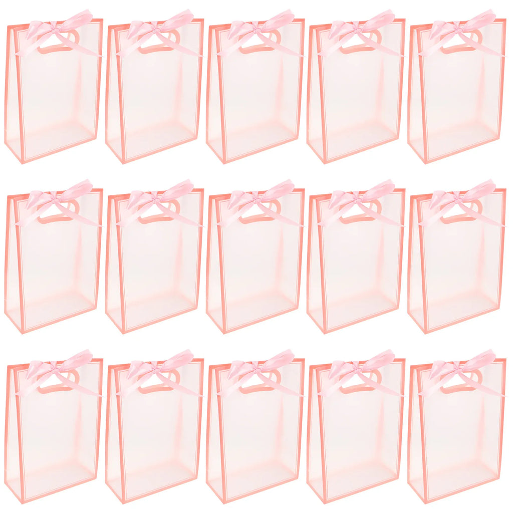 15Pcs Transparent Pink Reusable Gift Bags Foldable Party Favor Pouches Wedding Bridal Shower Birthday Treat Bags