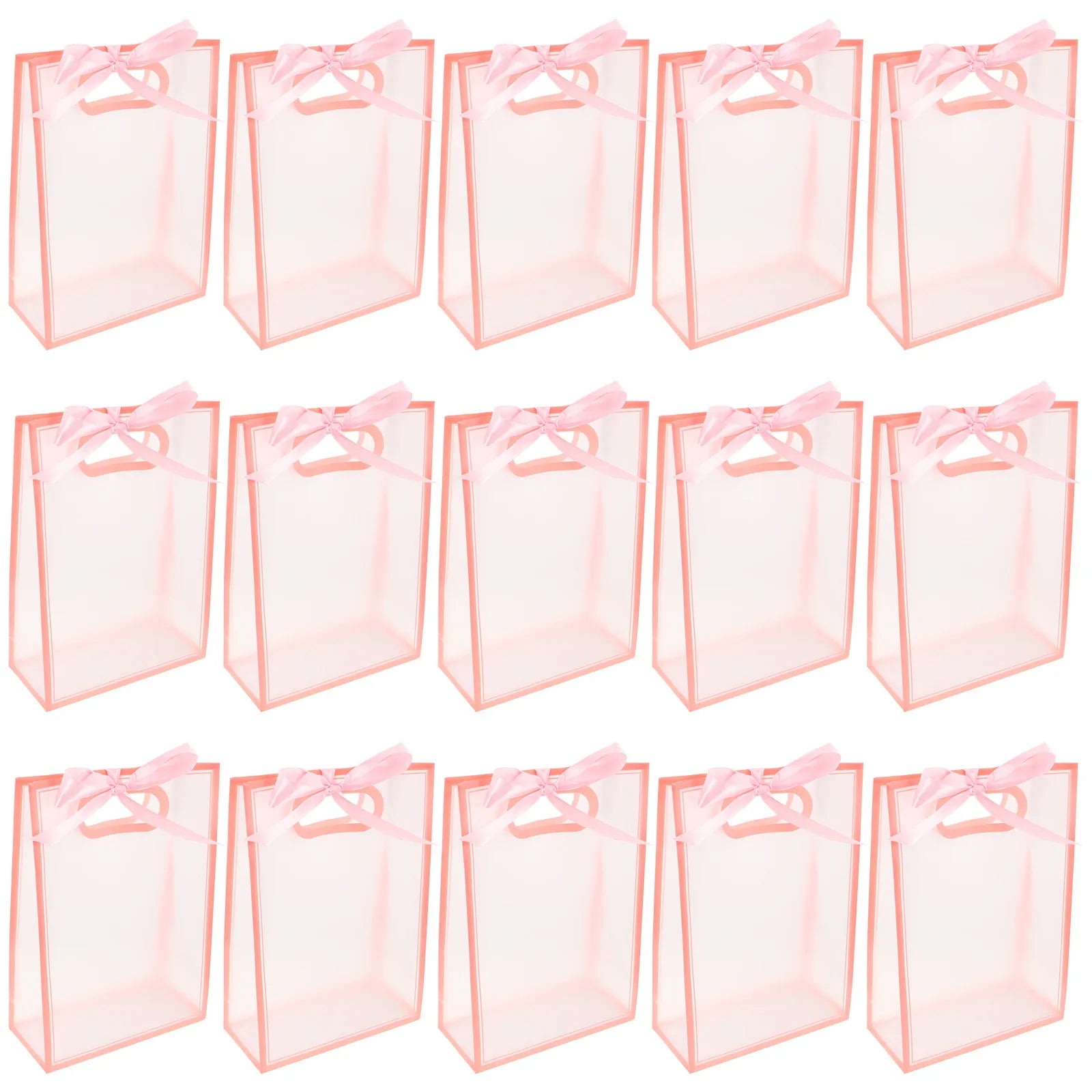 15Pcs Transparent Pink Reusable Gift Bags Foldable Party Favor Pouches Wedding Bridal Shower Birthday Treat Bags