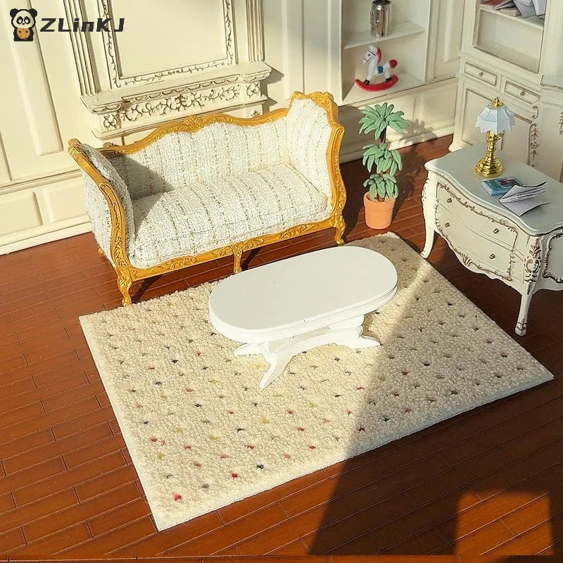 ▶Miniature Plush Carpet Fluffy Mat Model 1/12 Dollhouse Photography Prop Kids Pretend Play Toys Doll House Mini Decoration Gifts Zpaxo