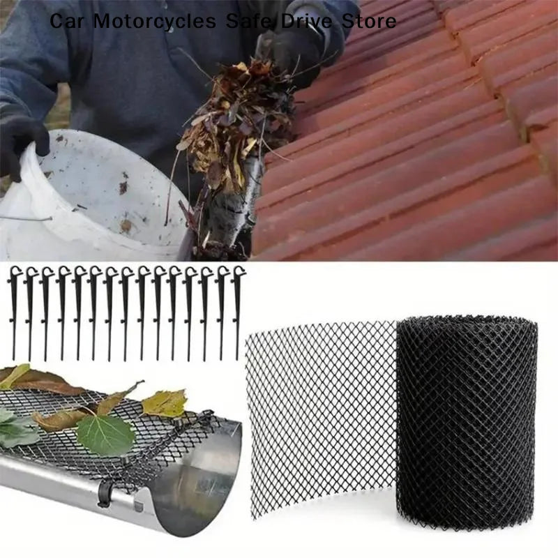 Gutter Guard Mesh Roll 10 Hooks Plastic Leaffilter Bird Blocker Net