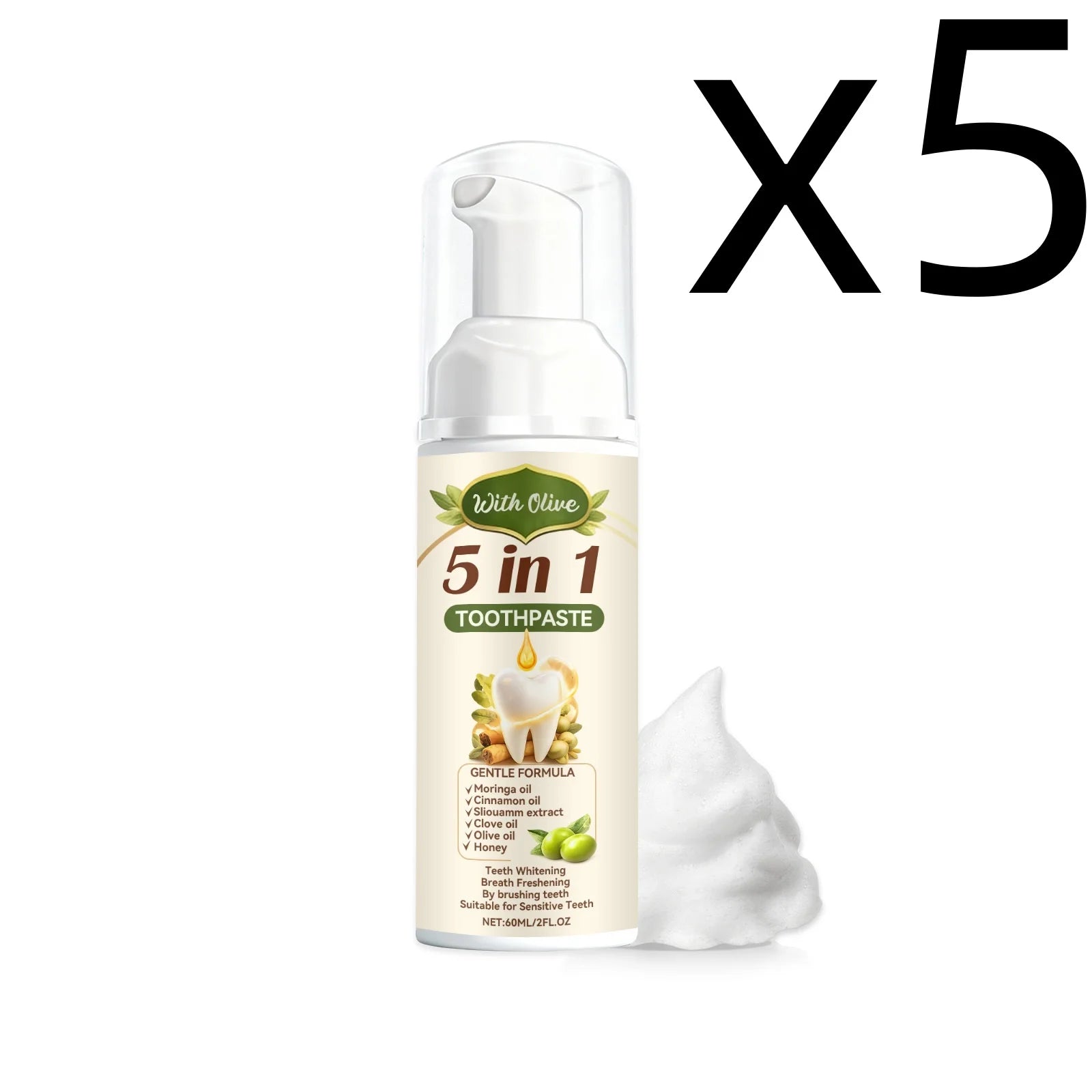 Olive Teeth Clean Toothpaste Mild Foaming Deep Cleaning Offer Oral Health Environment Keep Freshness Breath Portable Toothpaste Zpaxo 60ml X 5PCS