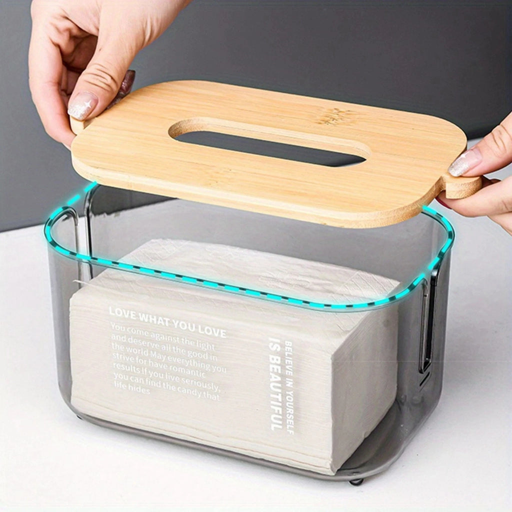 Nordic Transparent Tissue Box with Bamboo Lid | Minimalist