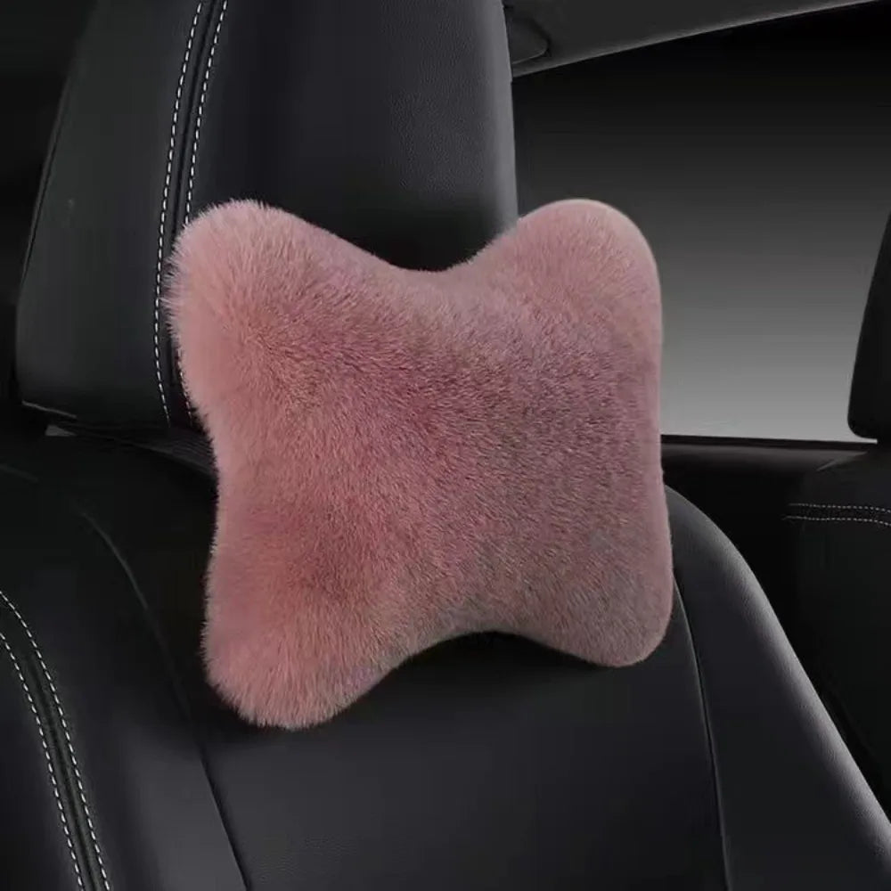 Soft Imitation Rabbit Car Headrest Pillow Cushion Foam Lumbar Zpaxo Cauliflower color