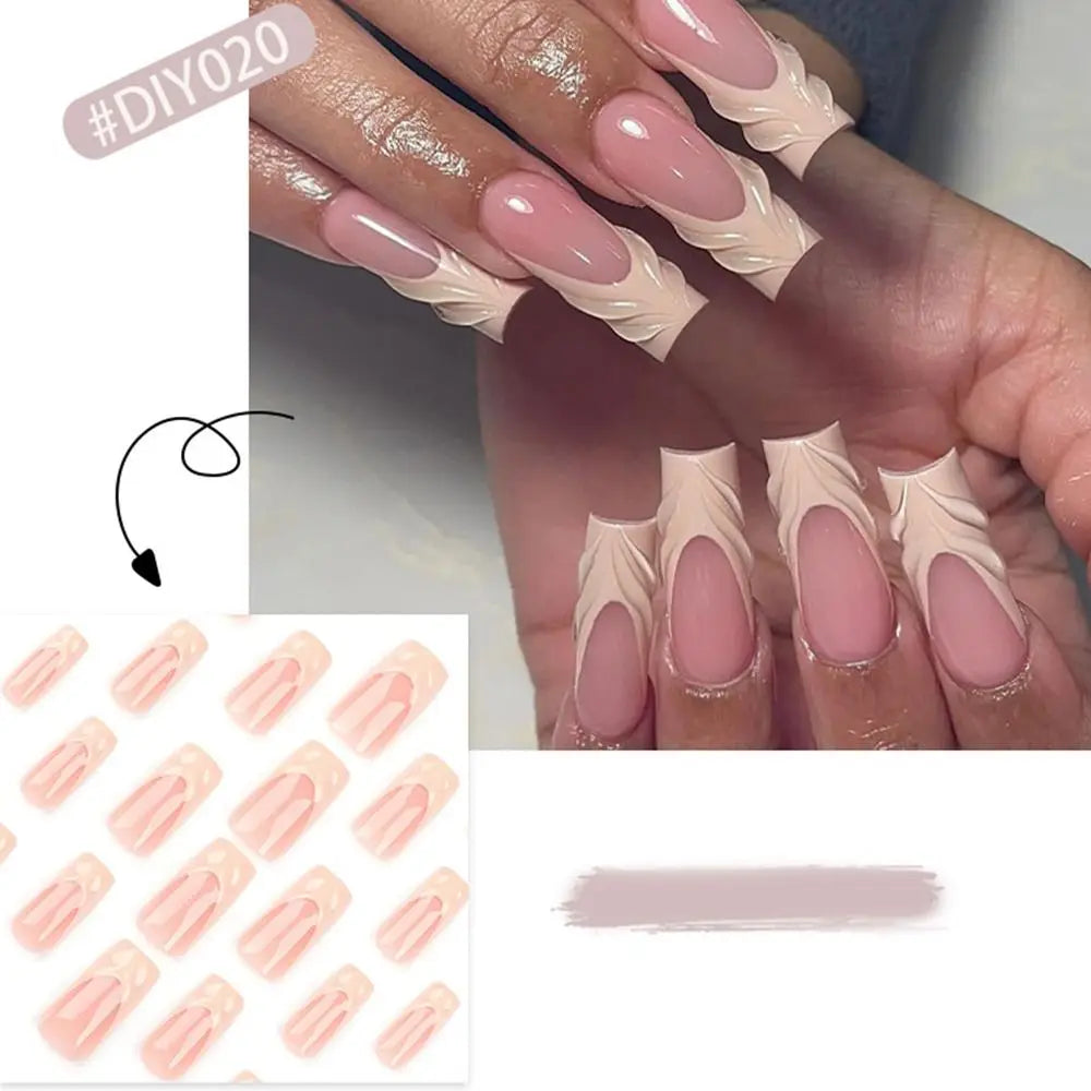 Manicure Long Almond Ballerina False Nails Flowers Glitter French Zpaxo