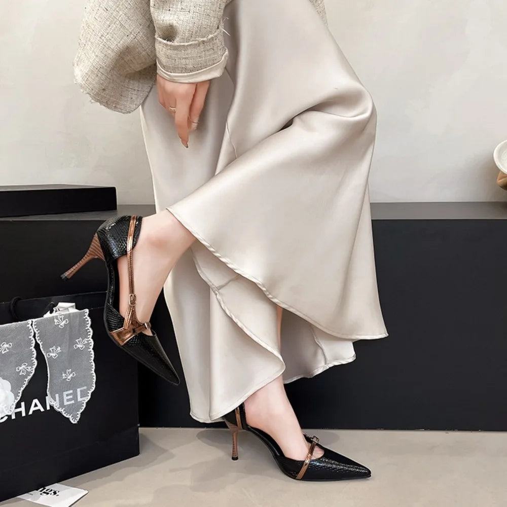Design Pointed Stiletto Heel Stone Pattern Heels Women's 2025 Spice
