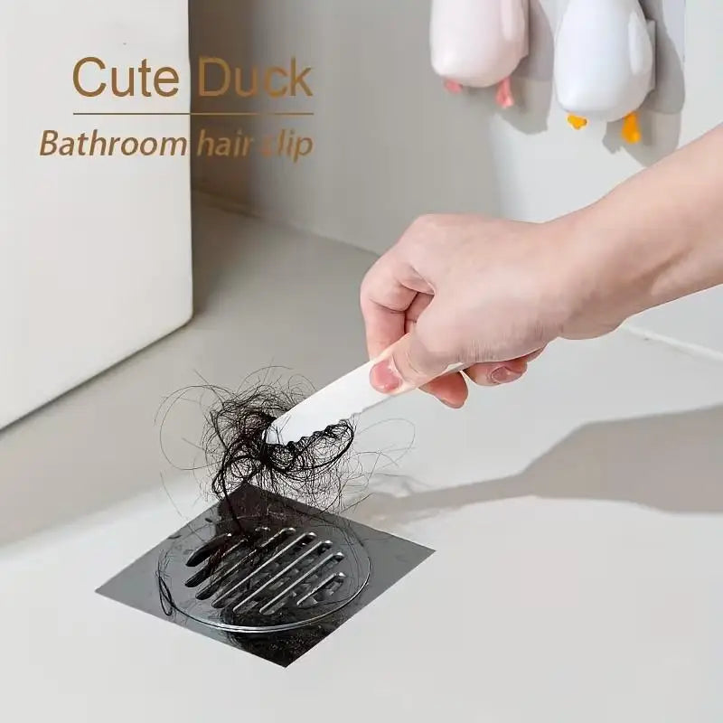 1/2pcs Cartoon Duck Drain Cleaner – Reusable Hair & Debris Catcher for Kitchen Bathroom Sink, with Clip Pad Zpaxo