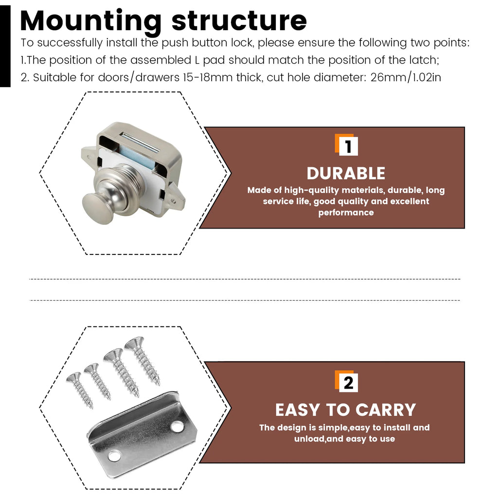 10Pcs Push Button Latch Keyless Cupboard Locks Elegant Cabinet Door Catch Decorative Push Button Latch Door Catch for RV Drawer Zpaxo