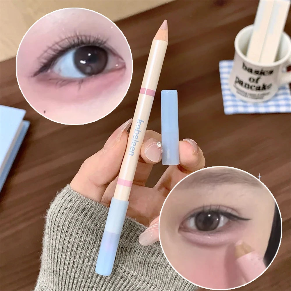 Dual-Ended Aegyosal & Highlighter Pencil Nude Pink Brighten Waterproof Lying Silkworm Pencil for Under Eye Shadow Makeup ﻿Stick Zpaxo