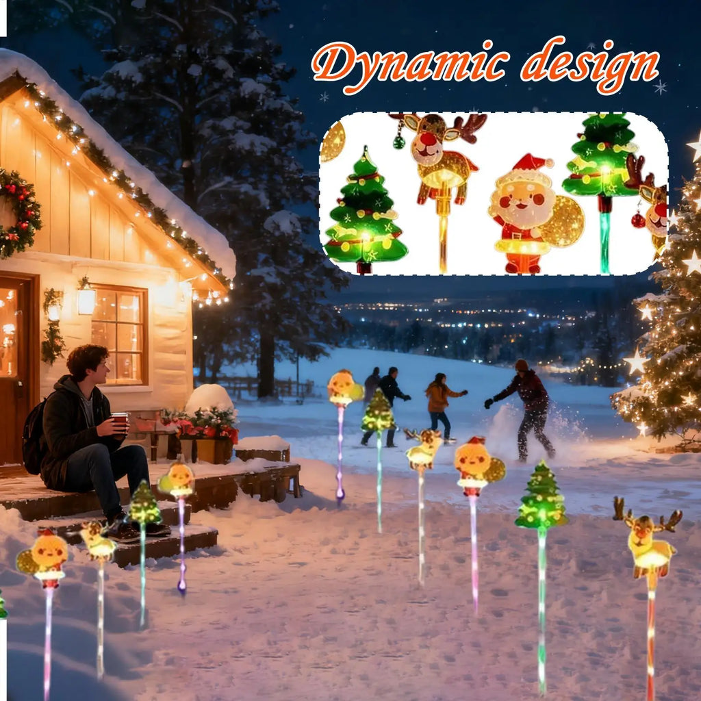 Solar Christmas Lights Reindeer Yard Stake Outdoor Waterproof LED