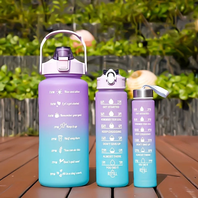 2l/900ml Water Bottle Liter Stay Hydrated Motivated Leakproof Plastic Sport Bottle Reminder Times Sports Outdoor Fitness Office Zpaxo 3pcs-purple blue 2.0L