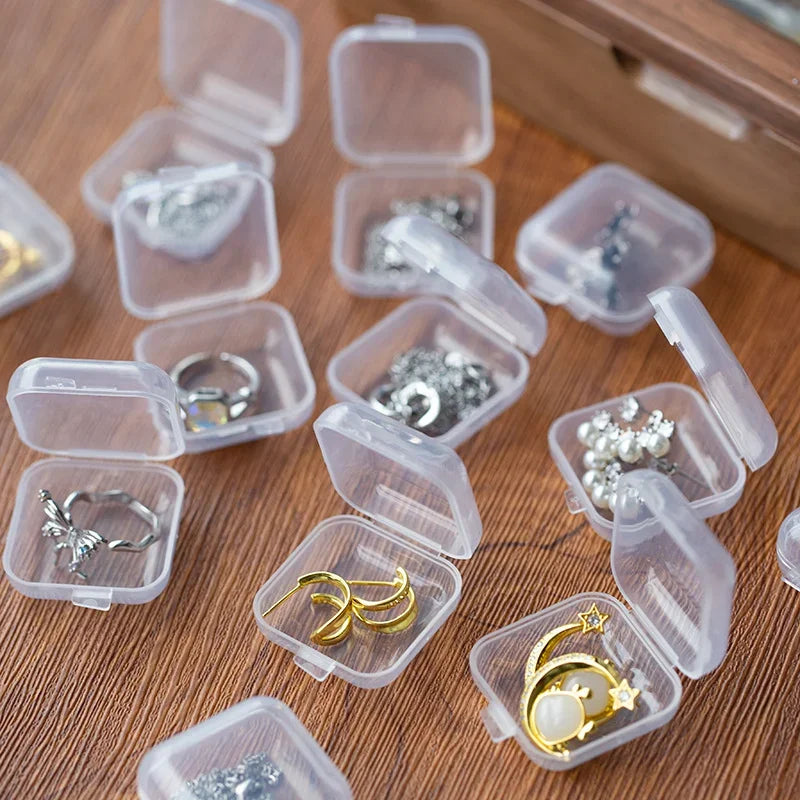 100 Mini Jewelry Storage Boxes Plastic Transparent Square Box Pill