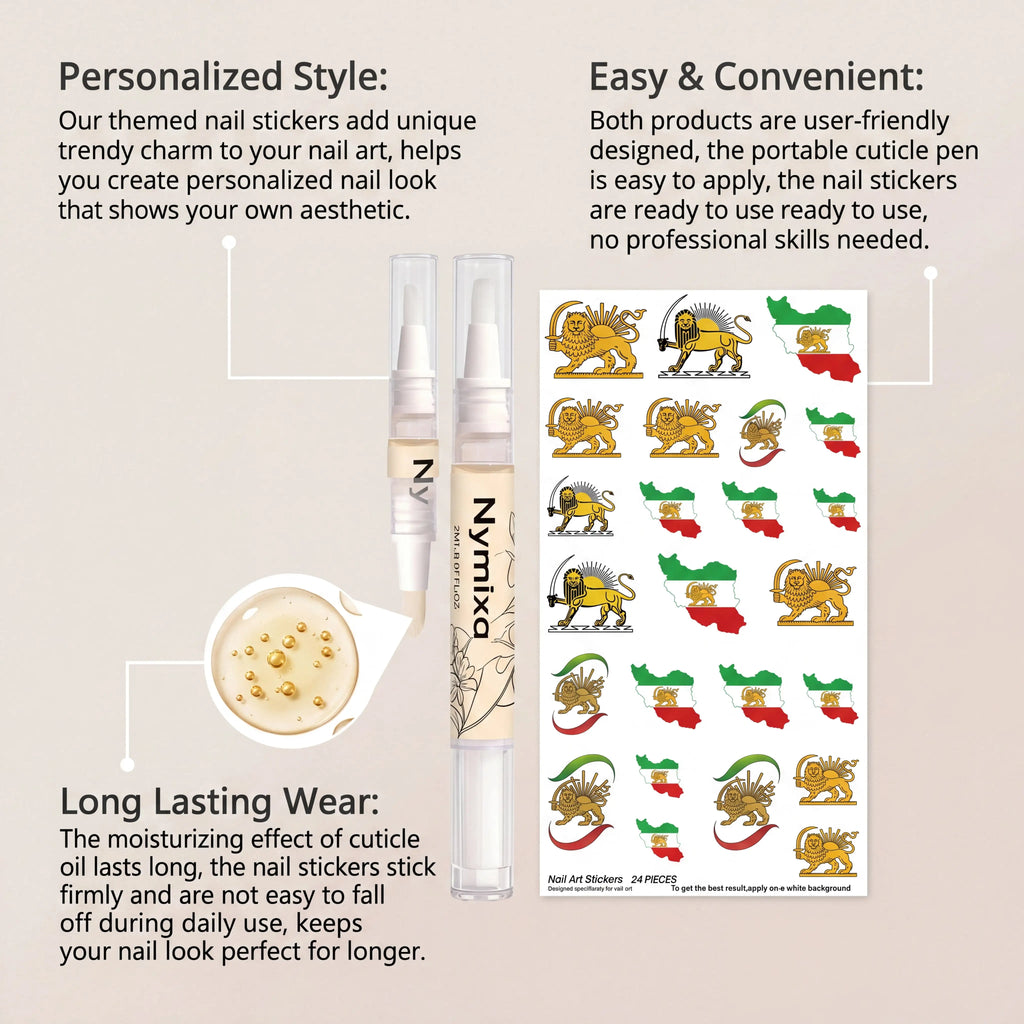 Nail Decoration Care Set Portable Cuticle Oil Pen Persian Lion Sun Nail Stickers Flaky Skincare Deep Hydration Lock Hand Care Zpaxo