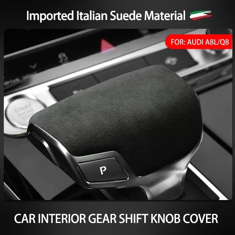 For Audi A8L Q8 2018 2019 Gear Shift Knob Cover Trim Alcan tara Suede Car Gearshift Collars Case Interior Tuning Accessories Zpaxo
