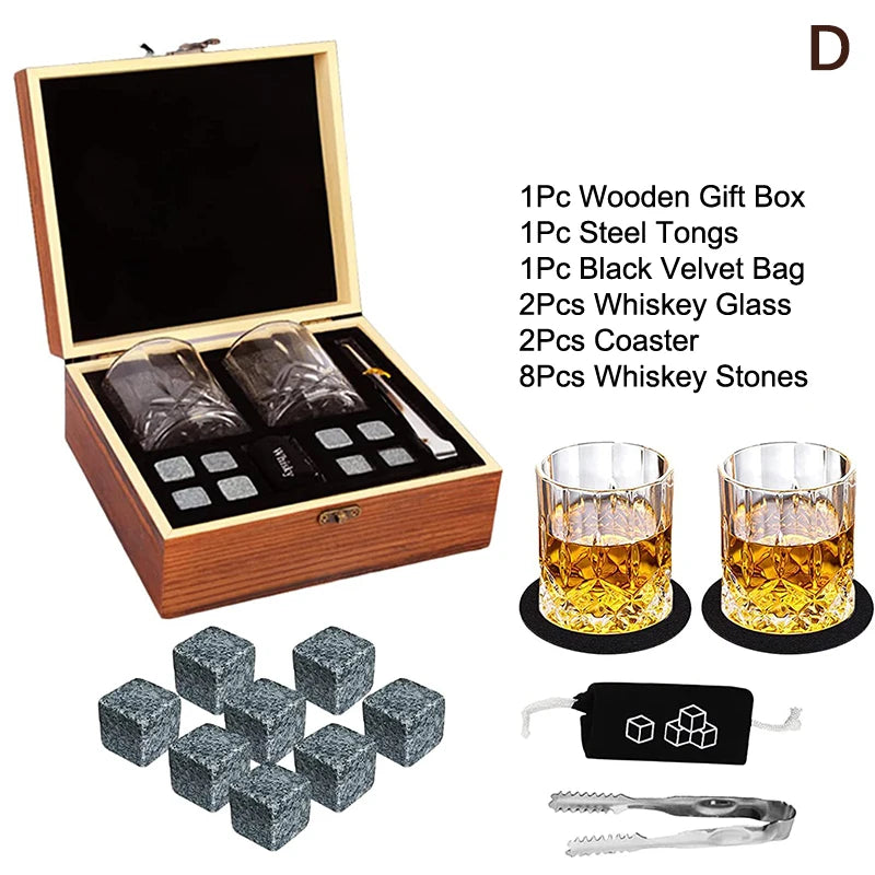 Father'S Day Gift For Men Whiskey Stones Set 8 Pcs Granite Ice Cubes+ 2 Pcs Cups For Whisky In Wooden Bottle Box Present For Dad Zpaxo D