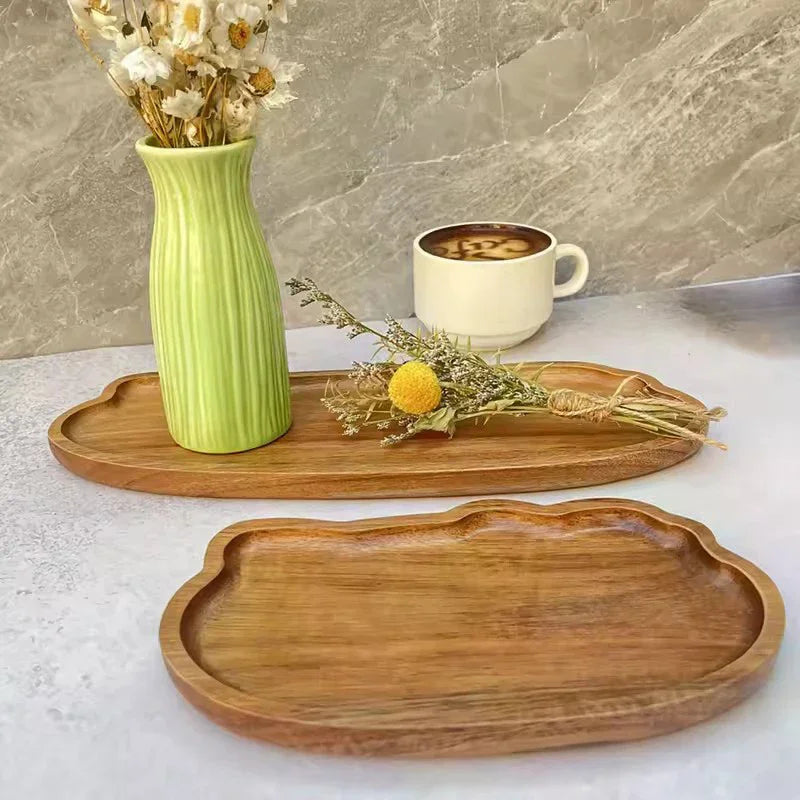 Wooden Tea Coffee Tray Fruit Dessert Candy Plate Wood Decorative Bread Snack Cake Food Dish Trays Tableware Japanese Style Zpaxo