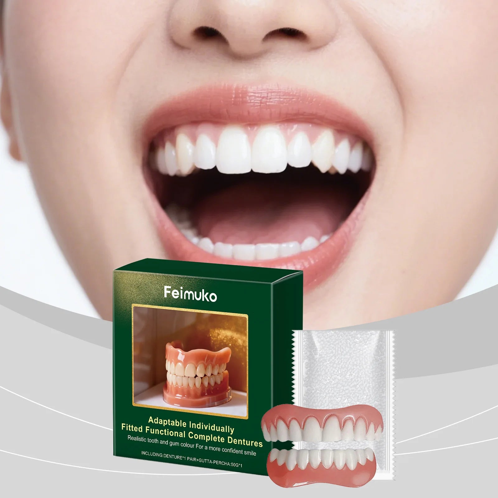Silicone Denture Set – Temporary Fake Teeth Upper Lower Fit Temporary Denture Set Zpaxo