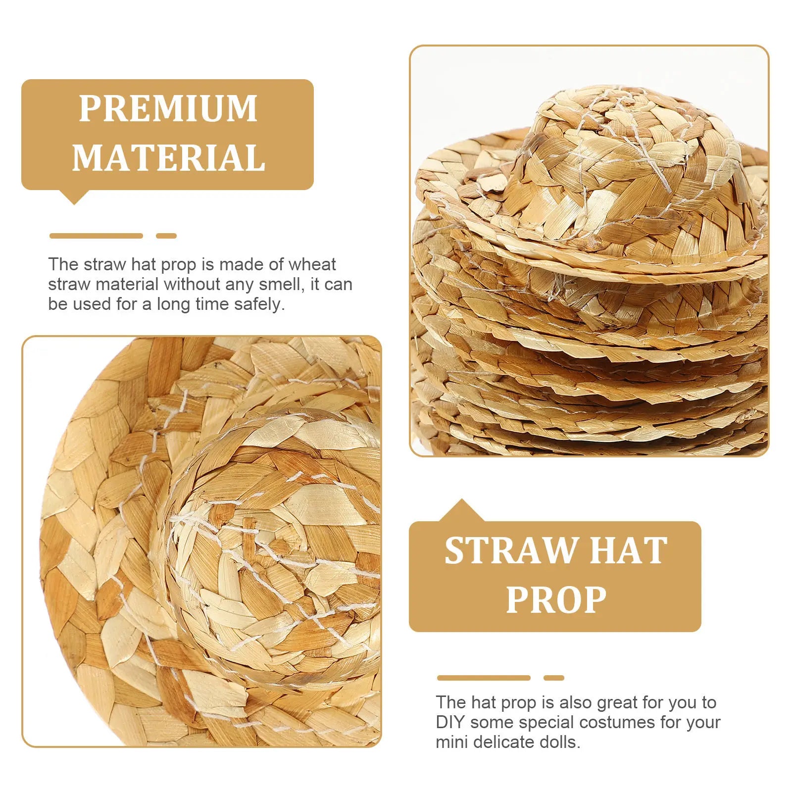 12Pcs Woven Straw Hats Small Lightweight Rustic Photo Prop Exquisite Decorative Hat Adornments Small Straw Hat Zpaxo