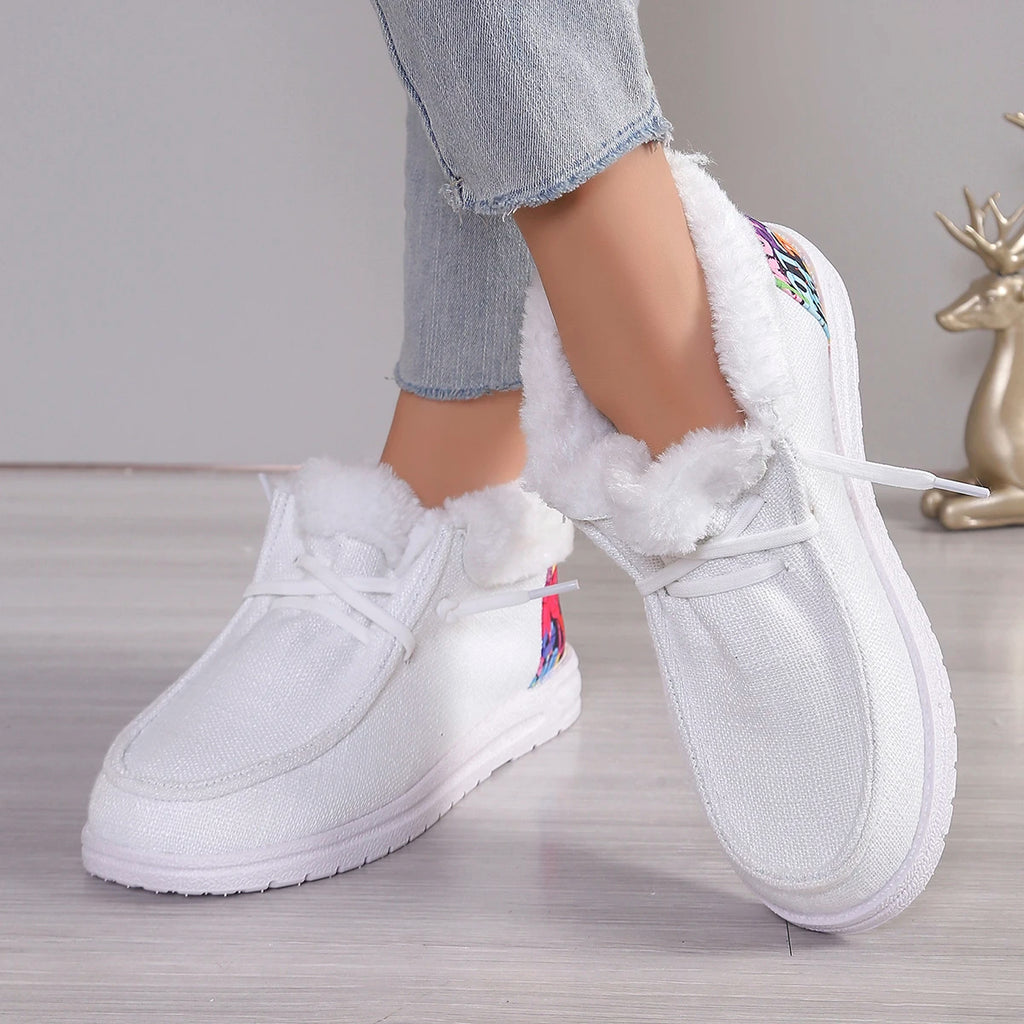 Retro Comfortable Women Plush Lined Snow Boots Sunflower Shoes Print Cozy Slip on Shoes Fuzzy Canvas Shoes Thermal Ankle Boots Zpaxo
