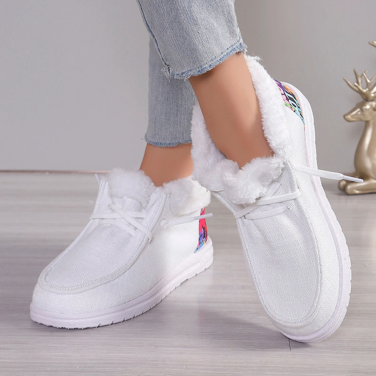Retro Comfortable Women Plush Lined Snow Boots Sunflower Shoes Print Cozy Slip on Shoes Fuzzy Canvas Shoes Thermal Ankle Boots Zpaxo