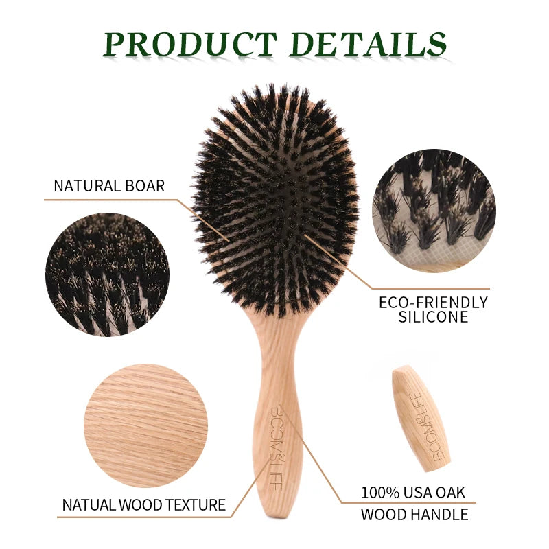 BOOMSLIFE Custom Logo Boar Bristle Hair Brush Women Wood HairBrush Detangle Straightener Hair Comb for Hair Barber Accessories Zpaxo