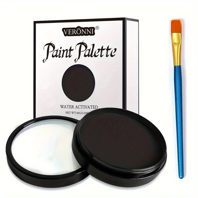 Water-activated Face Body Painting Palette Monochromatic Halloween Zpaxo black and brush