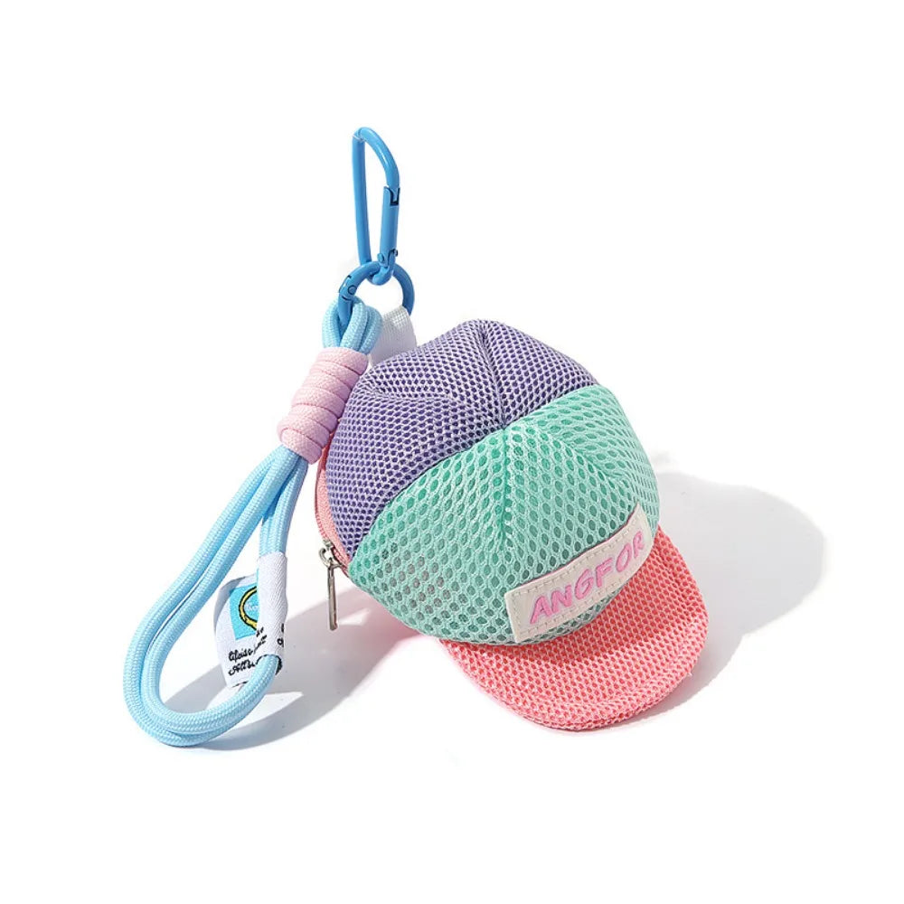 Keychain Hat Shape Coin Purse with Handle Rope Decorative Portable Wallet Bag Anti Loss Zipper Closure Creative Hat Mesh Pouch Zpaxo Blue Purple