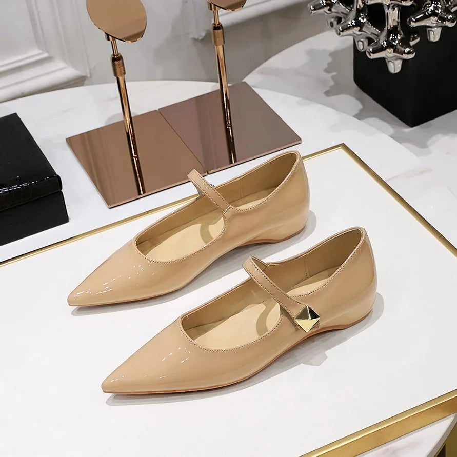 Flat Shoes for Women 2025 Spring Autumn New Pointed Toe Patent Leather Women's Shoes Willow Nail Metal Ladies Shoe zapatos mujer Zpaxo