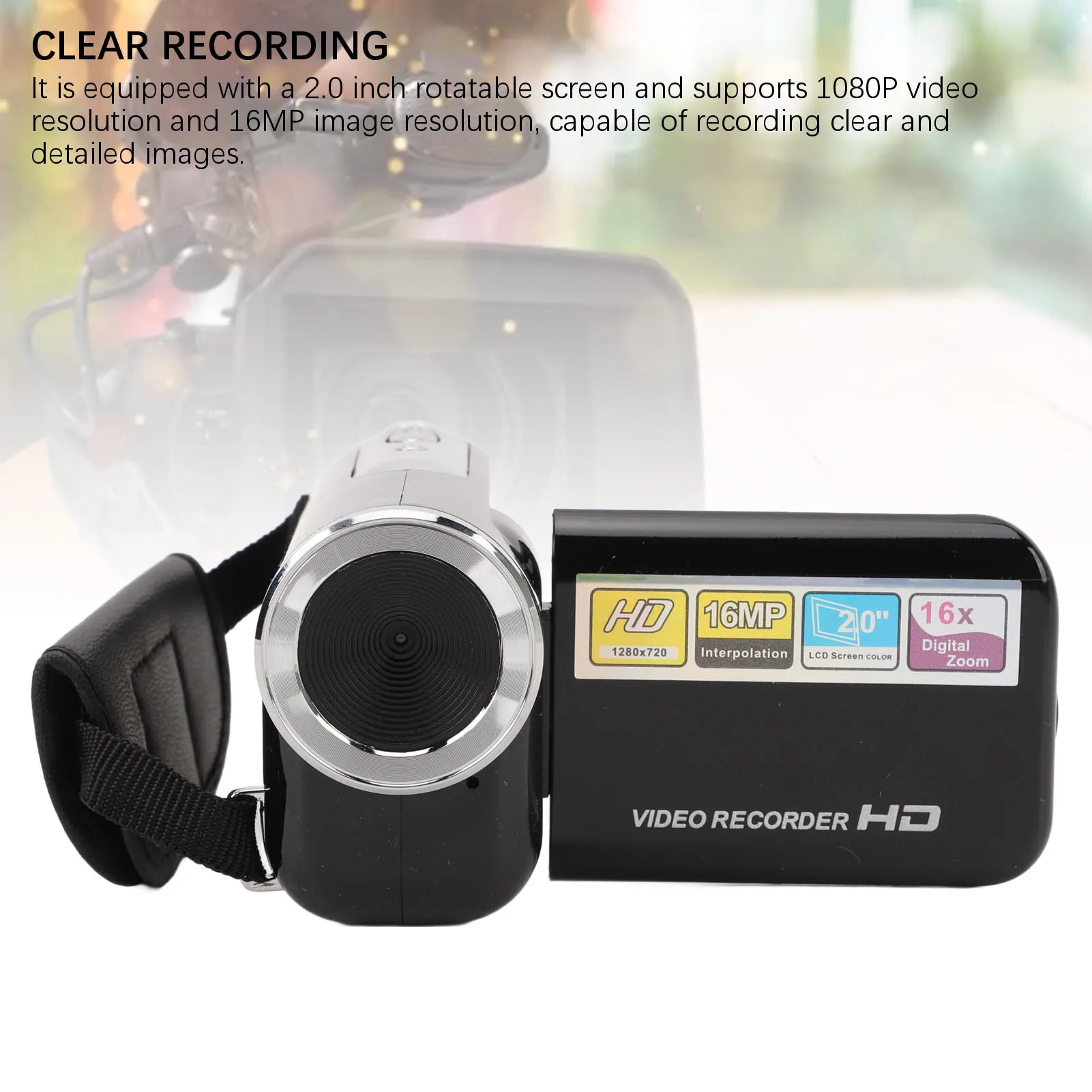 Camcorder 16MP 1080P 16X Digital Zoom Rotatable Screen Anti Shake USB