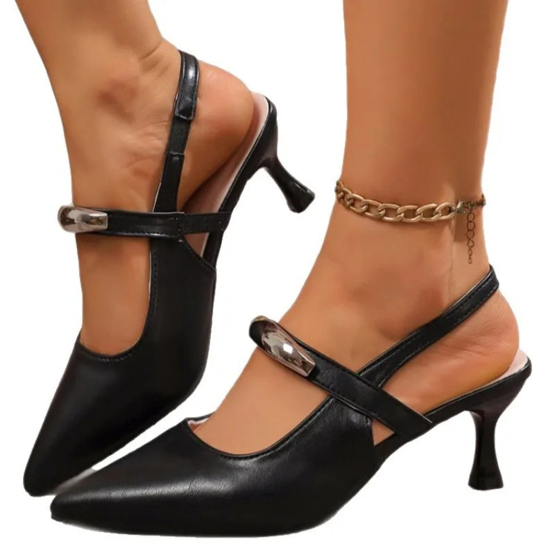 Women's Metal Decoration Stiletto Heel Shoes Elegant Pointed Toe