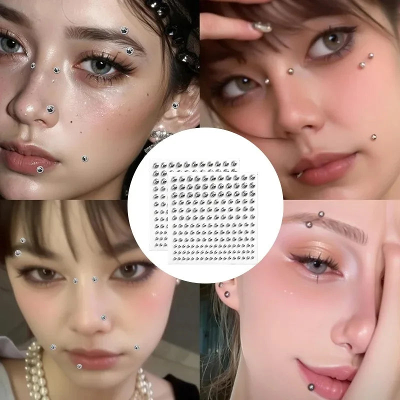 Silvery Fake Lip Eyebrow Ear Stickers Non Piercied Earring