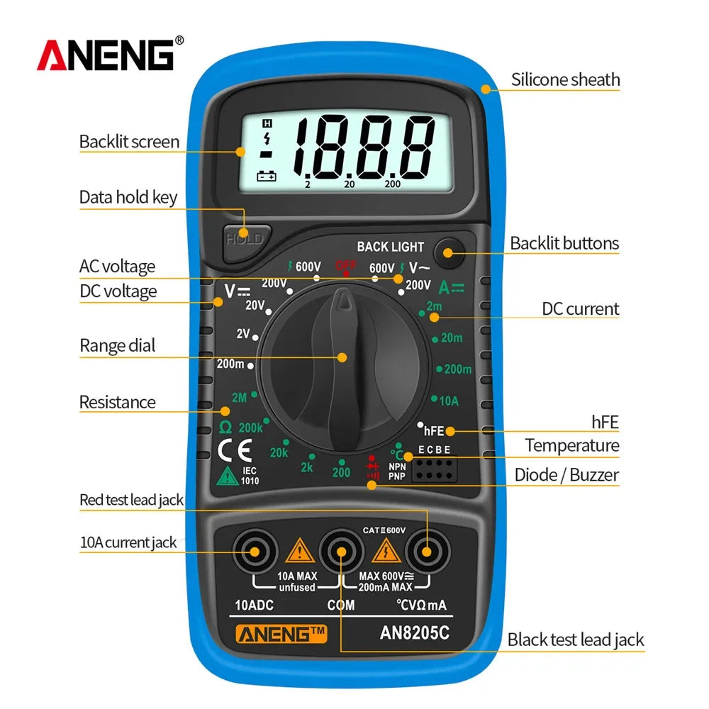 Digital Multimeter Meter Multimetro AC DC Ammeter Volt Ohm Tester