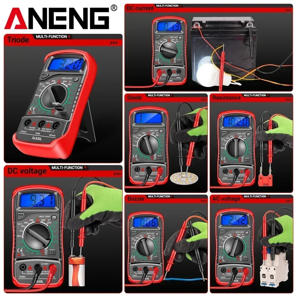 ANENG XL830L Handheld Portable AC DC Ammeter Voltmeter Ohm Voltage