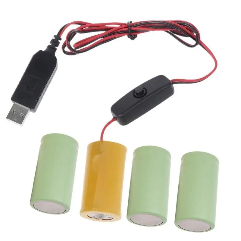 652F USB to LR20 D Dummy Battery Eliminators with Switches Repalce 1-4pcs D Batteries Zpaxo