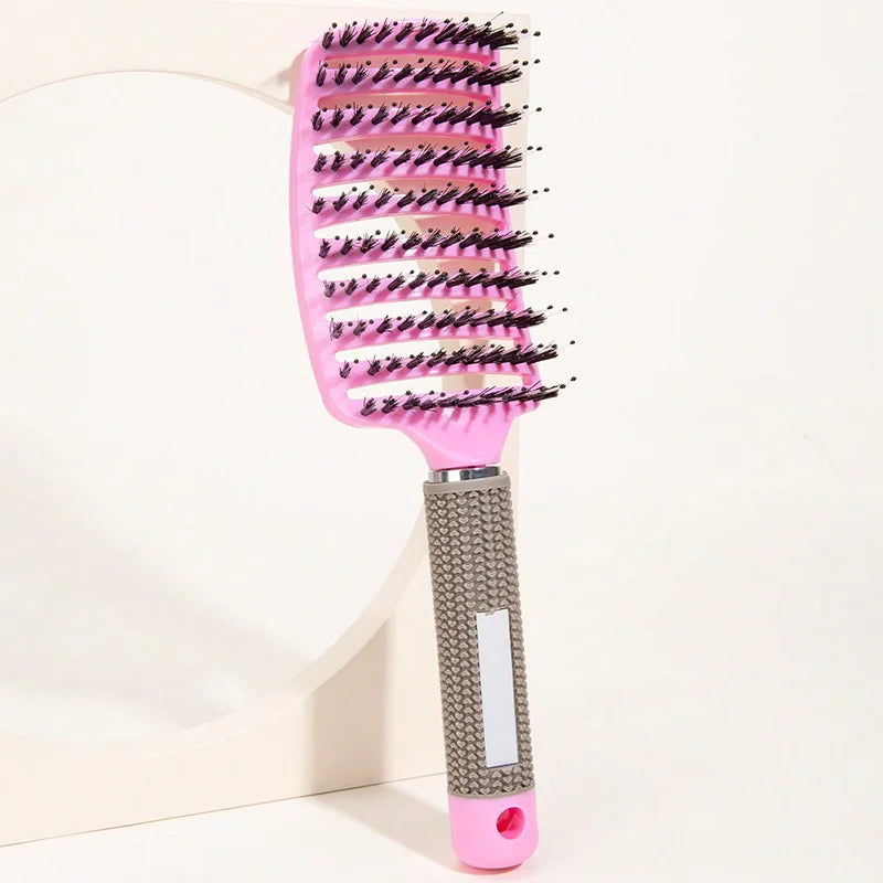 Hair Brush Scalp Massage Comb Hairbrush Boar Bristle Nylon Women Wet Curly Detangle Hair Brush Salon Hairdressing Styling Tool Zpaxo Pink