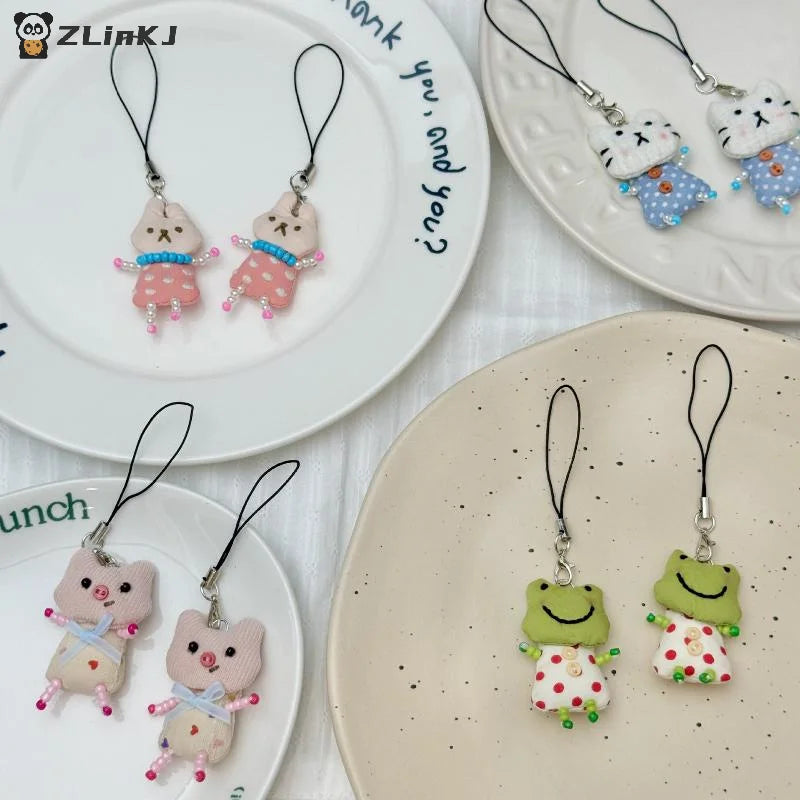 Cute Frog Pig Cat Pendant Keychain Women Simple Design Phone Rope Zpaxo