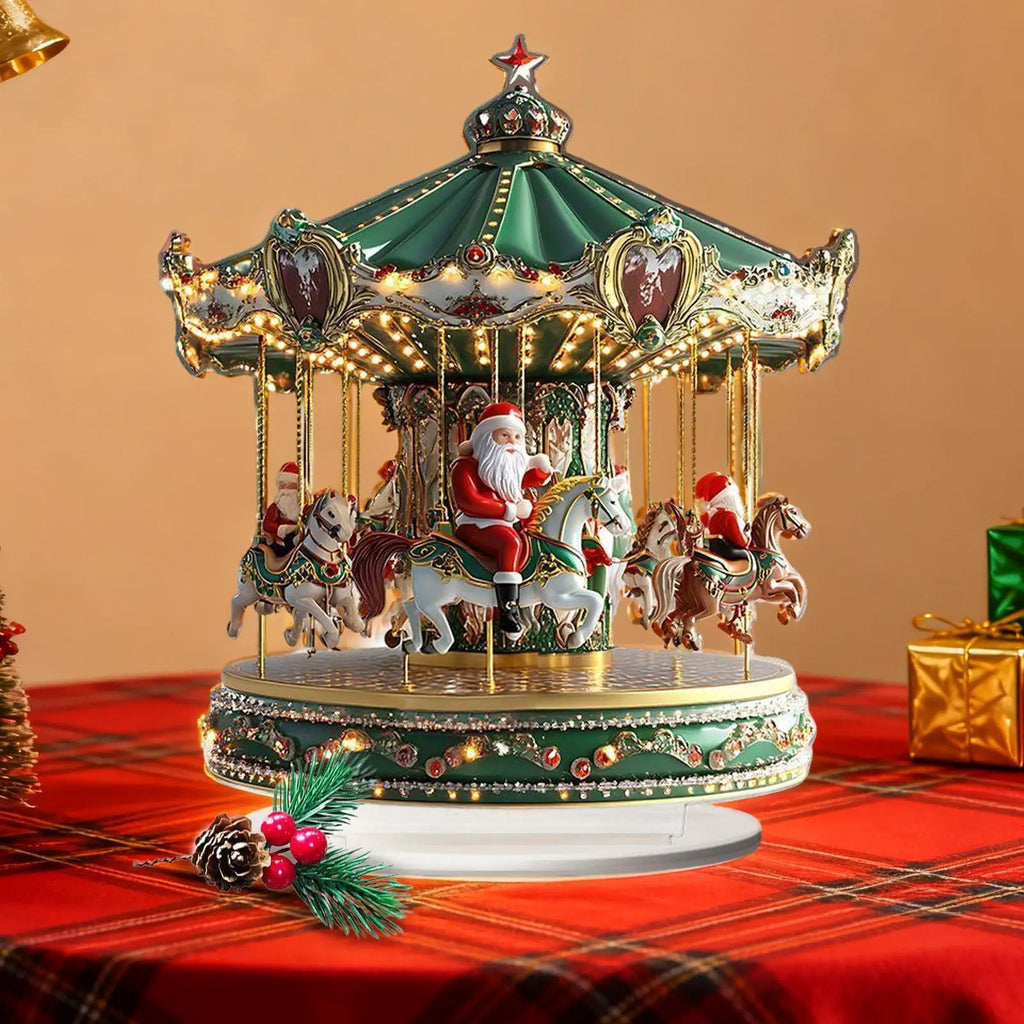Christmas Carousel Acrylic 2D Home Decor Santa Claus Figurine Merry Christmas Scene Shelf Cafe Office Bar Indoor Decoration