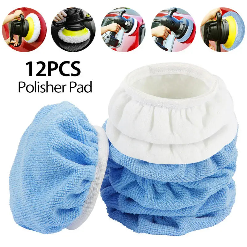 12pcs Car Polishing Disc Auto Waxing Applicator 5-6 inches Microfiber Bonnet Polisher Pad Polishing Accessories Cleaning Tool Zpaxo