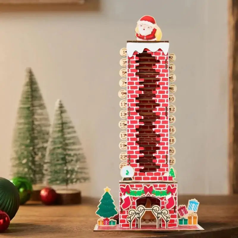 Christmas Countdown Calendar Santa Descending Chimney Design Wooden