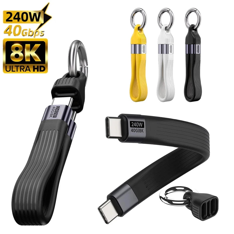 USB 4 Cable 8K@60Hz Portable Keychain Short USB C to Type C Cable PD 240W 40Gbps For Thunderbolt 3/4 iPhone 16 15 SSD Power Bank Zpaxo