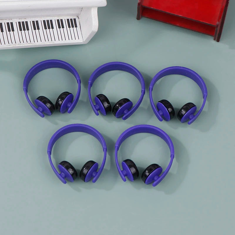 ▶5Pcs Mini Headphones Toys Gifts DIY Sunglasses Straw Hat Scarf Jewelry Accessories Decoration Zpaxo Dark blue