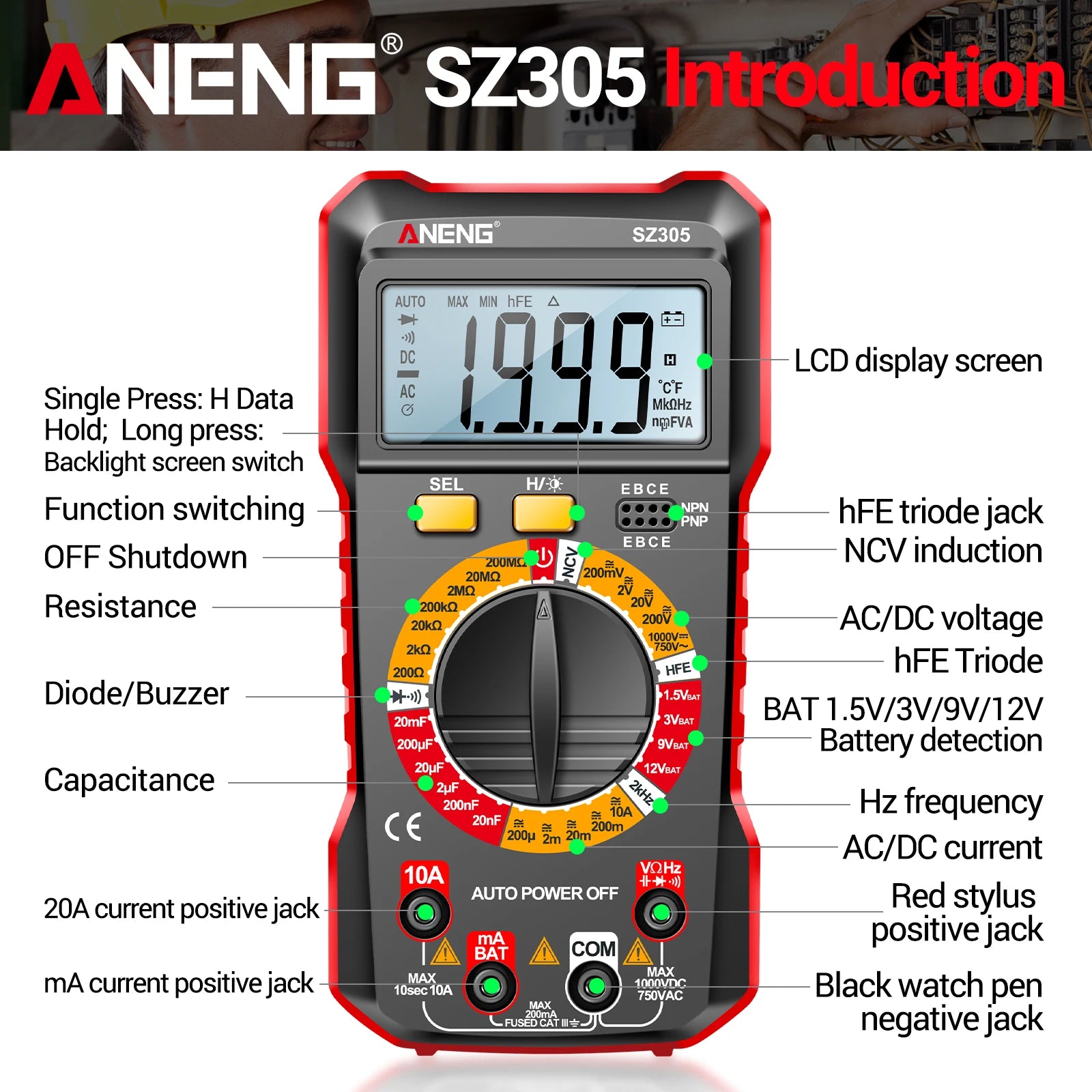Digital Multimeters ANENG SZ305 200M Resistor 20mF Capacitor