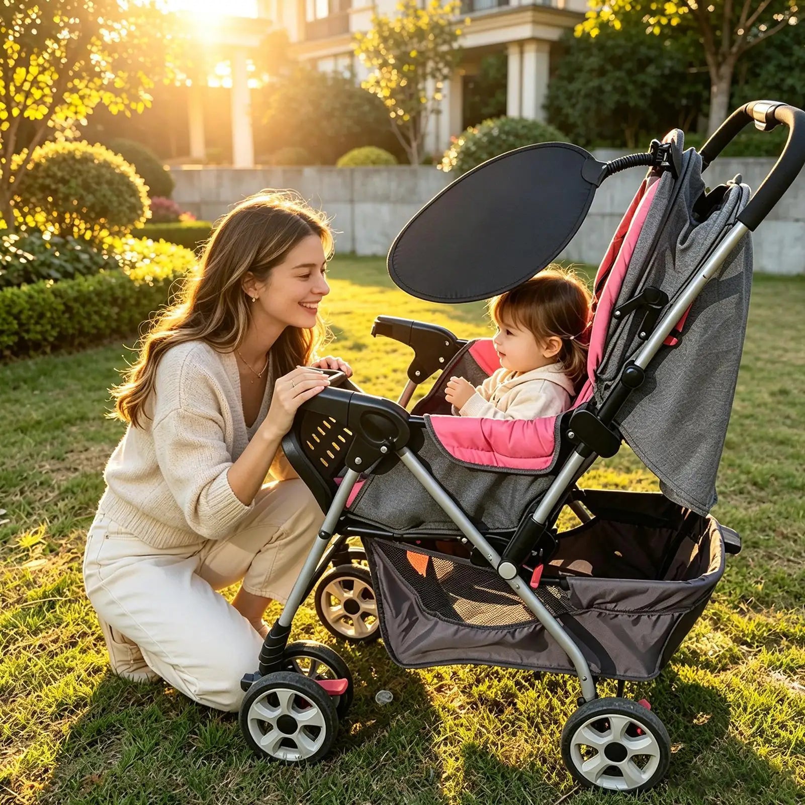 Stroller Shade Upf50 UV Protection Portable Round Car Seat Canopy Zpaxo