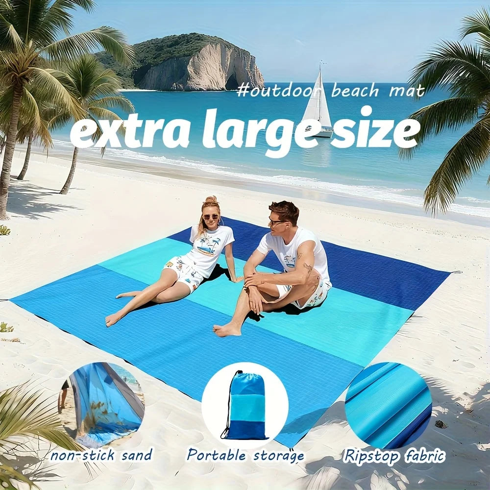 Family Size XL Beach Mat Sand Proof Picnic Blanket Portable Camping Tarp Waterproof Outdoor Rug for 4-7 Persons Hiking Zpaxo blue12 200cm*200cm