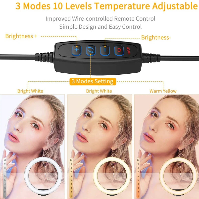 16/26/33cm LED Selfie Ring Light Dimmable LED Lamp Photography Ringlight For Phone Video Live Fill Lamp Photo Studio Ring Light Zpaxo