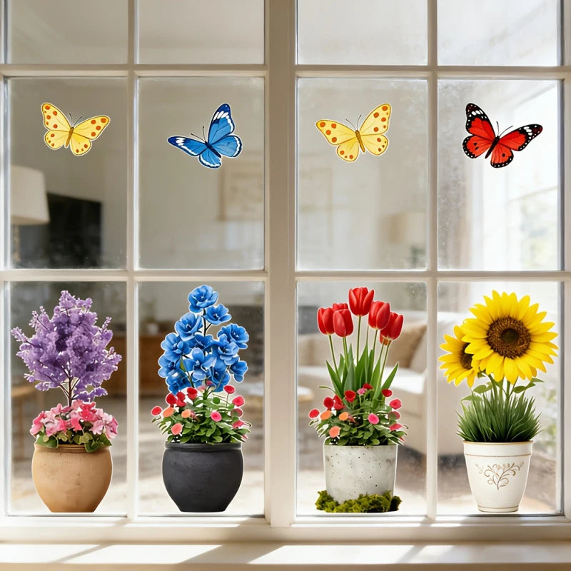 Artificial Potted Plant Wall Decals 3D Window Stickers Waterproof