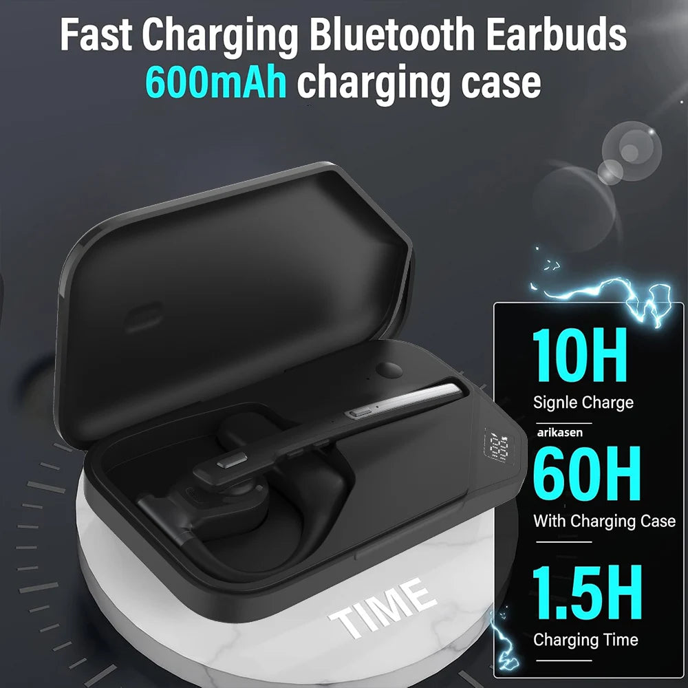 Bluetooth 6 0 Headset Wireless Hands-free Earpiece ENC Dual Mic Mute