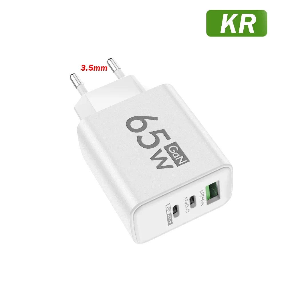 65W GaN USB-C Fast Charger | QC 3.0 Wall Adapter – iPhone & Android GaN USB-C Charger Zpaxo KR White