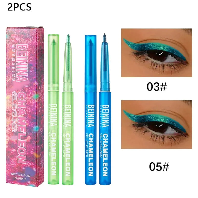 Shiny Chameleon Metallic Green Eyeliner Gel Stick Smooth Multicolor Zpaxo 03 and 05