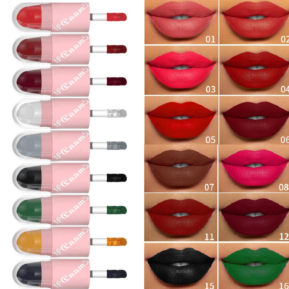 18Color 2In1 Matte Velvet Liquid Lipstick Double Head Sexy Red Purple