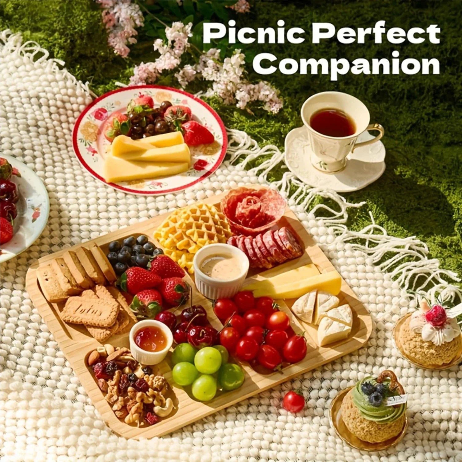 Bamboo Cheese Tray Secure Snap-On Acrylic Lid Portable Recycled Wood Serving Platter Camping Parties Restaurants Charcuterie Zpaxo